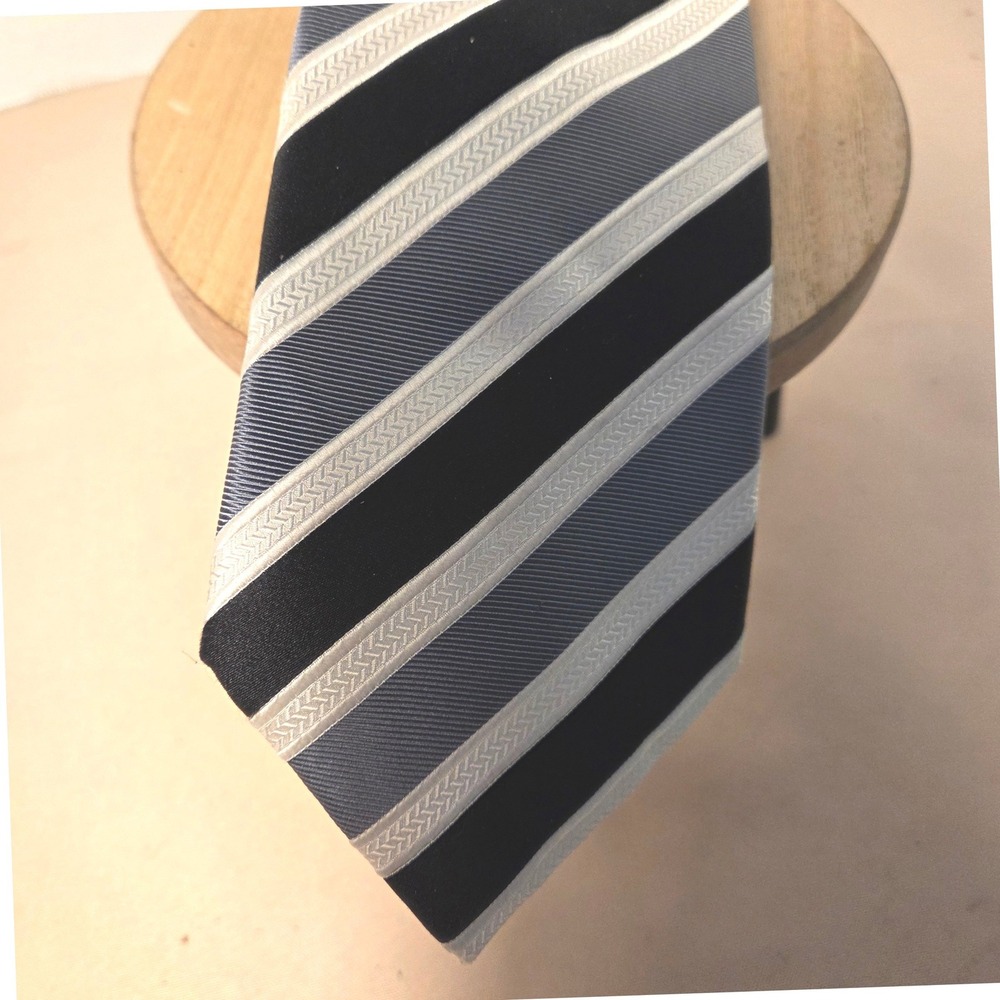 Donald J Trump Signature Collection Silk Tie Black Grey White Striped Handmade